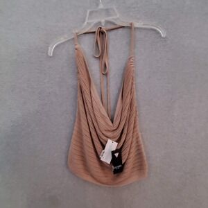 Guess Women Sweater 2XL Beige Sleeveless Rhea Cowl Neck Halter NWT‎